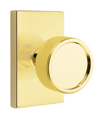 Emtek Conical Knurled Door Knob with Modern Rectangular Rosette