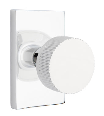 Emtek Conical Straight Knurled Interior Mortise Knob with Modern Rectangular Rosette