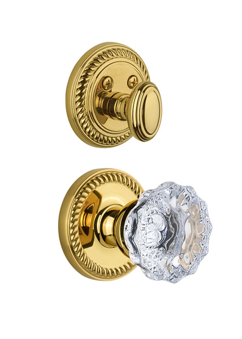 Grandeur Newport Handleset with Fontainebleau Knob - (Interior Half Only, with Deadbolt)