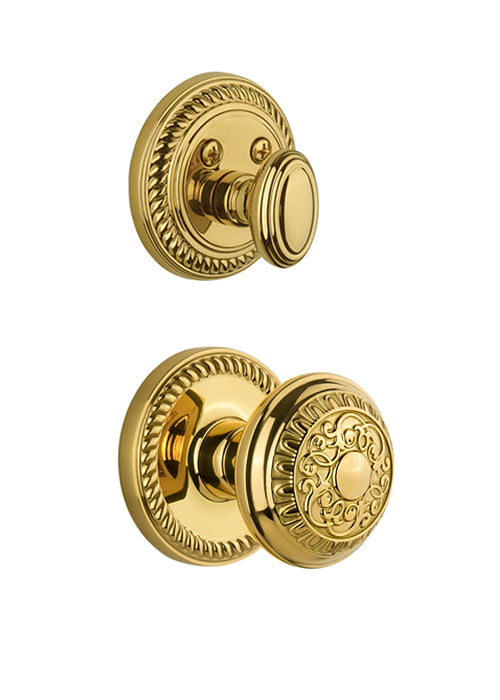 Grandeur Newport Handleset with Windsor Knob - (Interior Half Only, with Deadbolt)