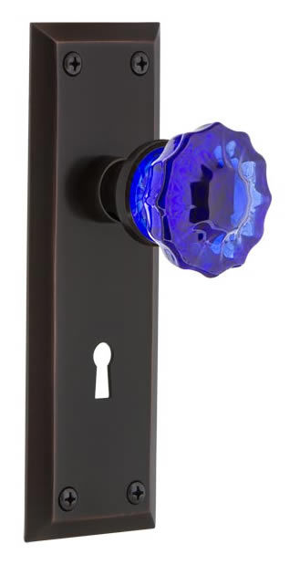 Nostalgic Warehouse New York Plate with Cobalt Crystal Knob
