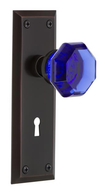 Nostalgic Warehouse New York Plate with Cobalt Waldorf Knob