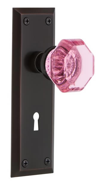 Nostalgic Warehouse New York Plate with Pink Waldorf Knob