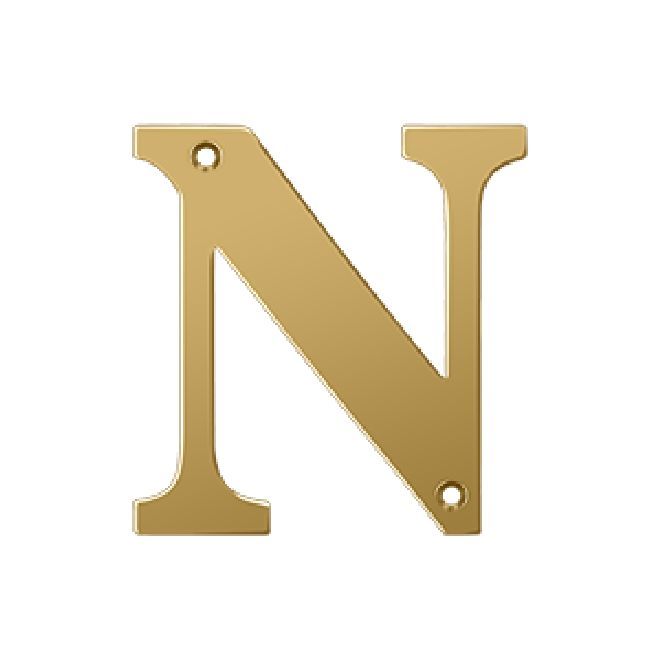 Deltana Solid Brass 4 Inch Residential Letter N - PVD Lifetime Brass