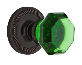 Nostalgic Warehouse Rope Rose with Emerald Waldorf Crystal Knob