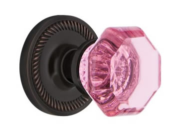 Nostalgic Warehouse Rope Rose with Pink Waldorf Crystal Knob