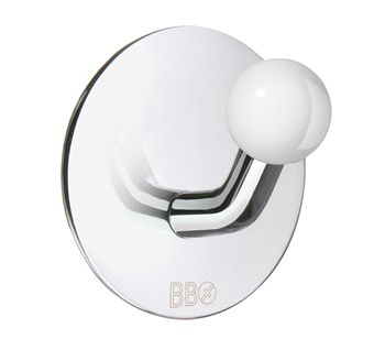 Beslagsboden Design Single Hook Knob In Polished Stainless Steel/White