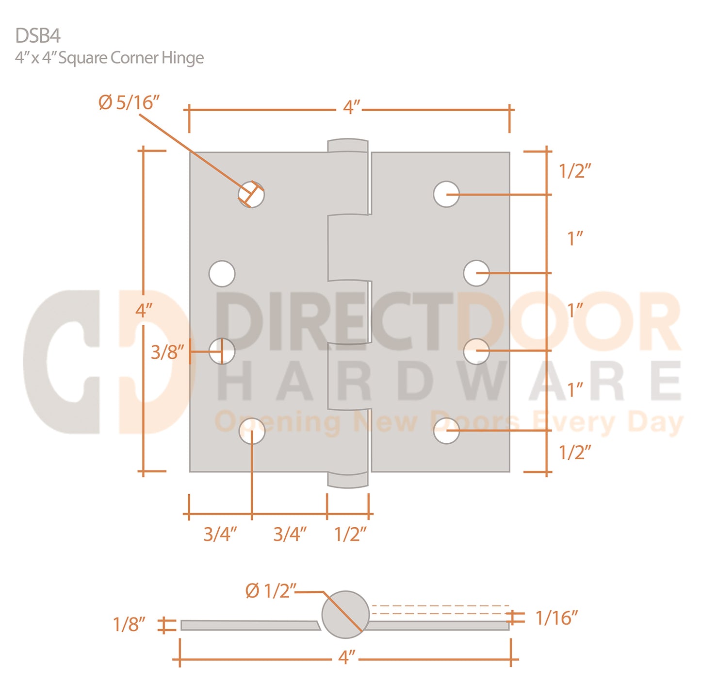 Deltana 4 x 4 Inch Square Corner Standard Hinge Measurements