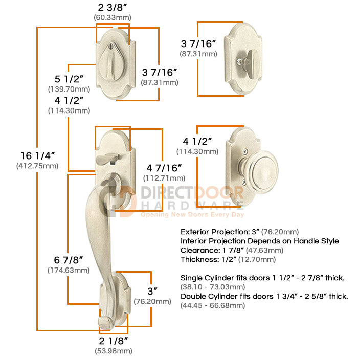 Emtek Denver Handleset Measurements