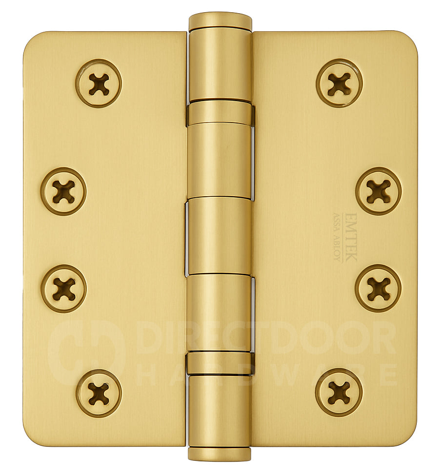 Emtek 4 x 4 Inch Steel Ball Bearing Door Hinge with 1/4 Inch Round Corners in Satin Brass