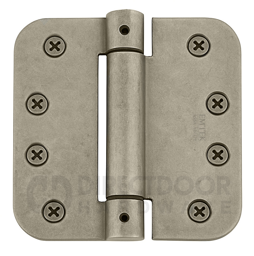 Emtek 4" Steel Spring Door Hinges with 5/8 Inch Round Corners in Tumbled White Bronze