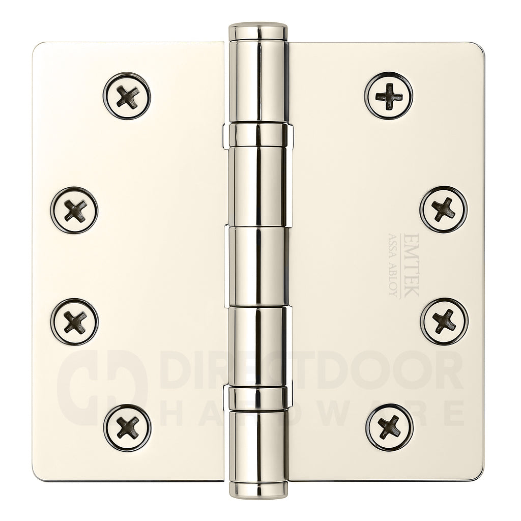 Emtek 4.5 Inch Ball Bearing Door Hinges With 1/4 Inch Round Corner in Polished Nickel