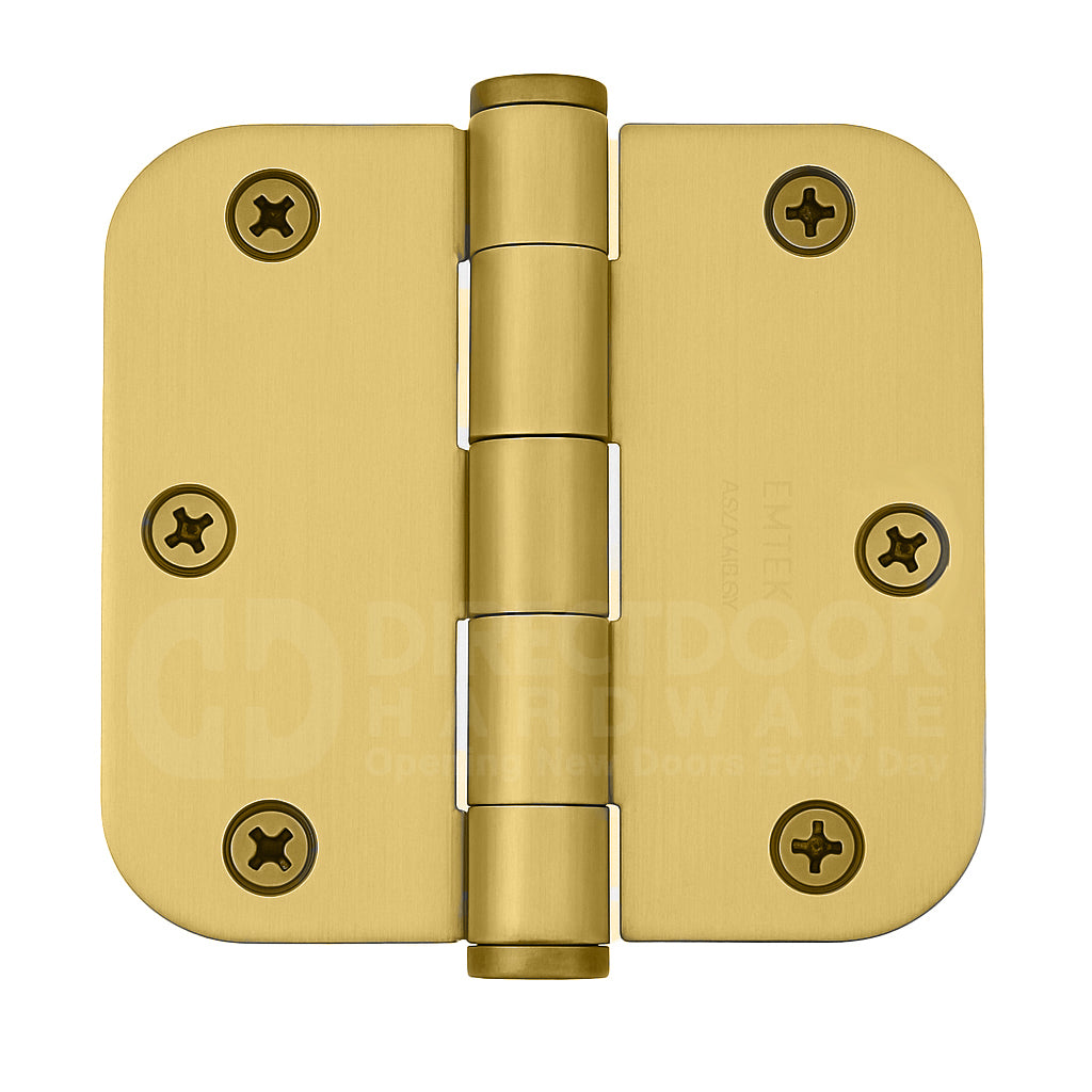 Emtek 3.5 x 3.5 Door Hinge with 5/8 Radius Corners in Satin Brass