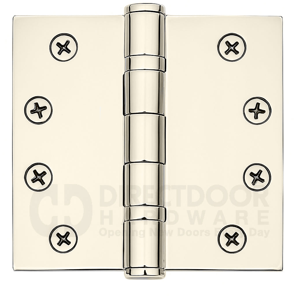 Emtek 4 Inch Ball Bearing Door Hinges With Square Corners in Polished Nickel