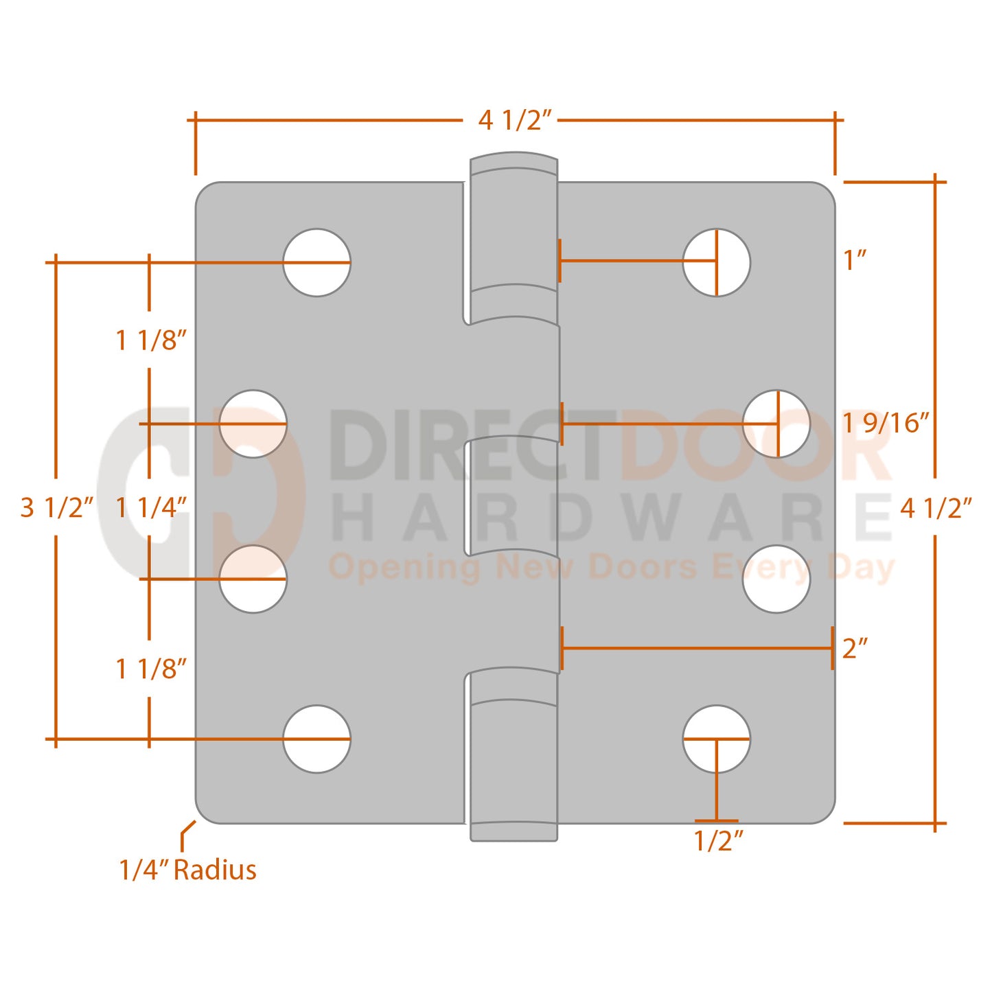 Measurements for Emtek 4.5 inch Ball Bearing Hinge - 1/4 inch Radius