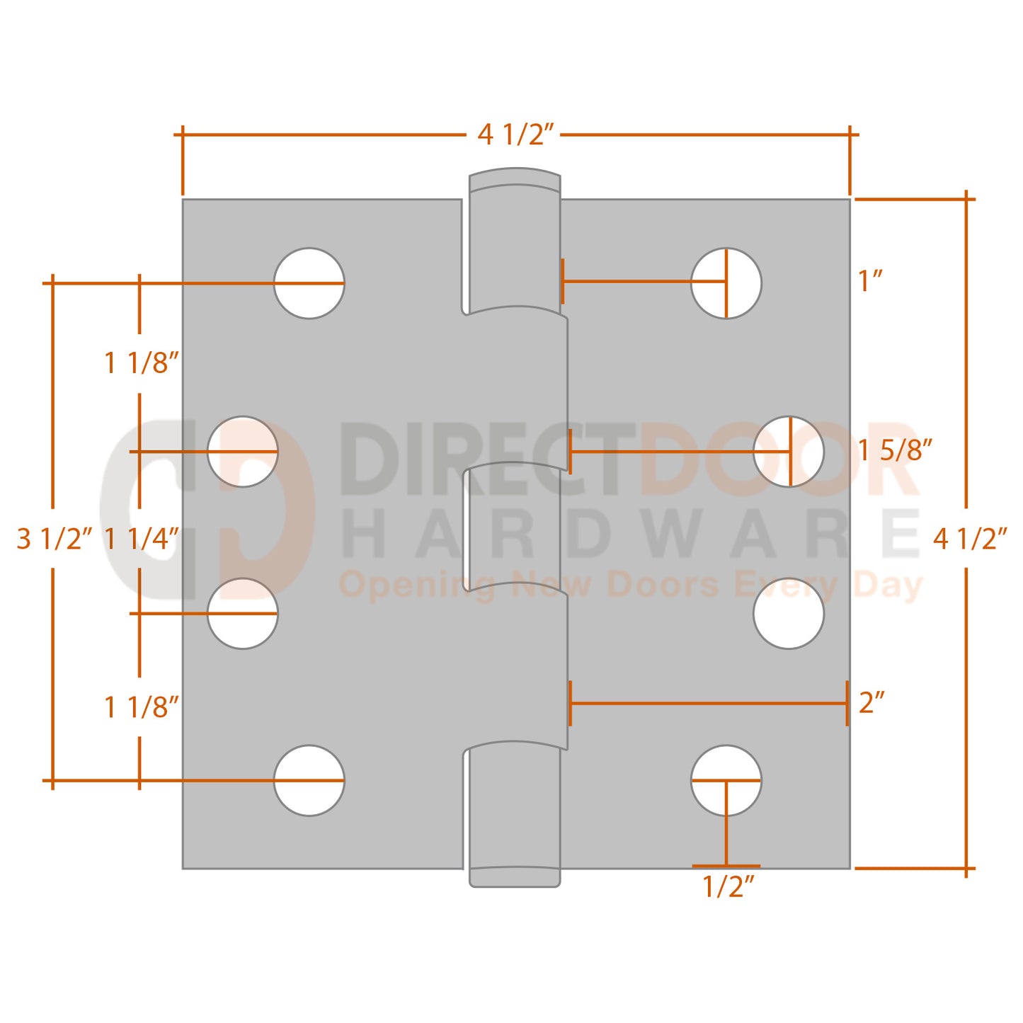 Measurements for Emtek 4x4 Heavy Duty Door Hinge - Square Corners