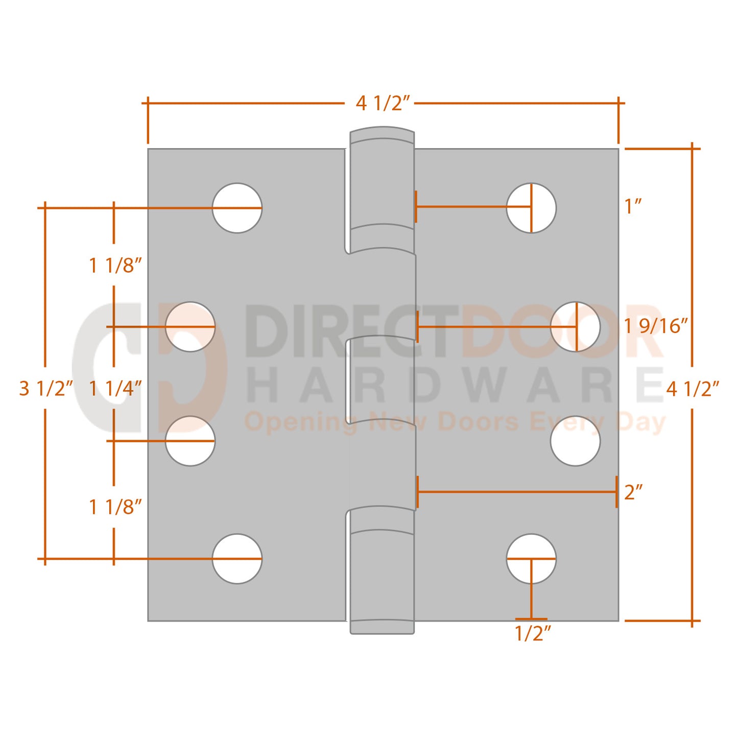 Measurements for Emtek 4.5 inch Ball Bearing Hinge - Square Corners