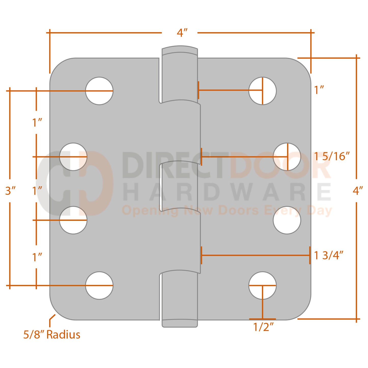 Measurements for Emtek 9823432D 4x4 Door Hinge - 5/8 inch Radius