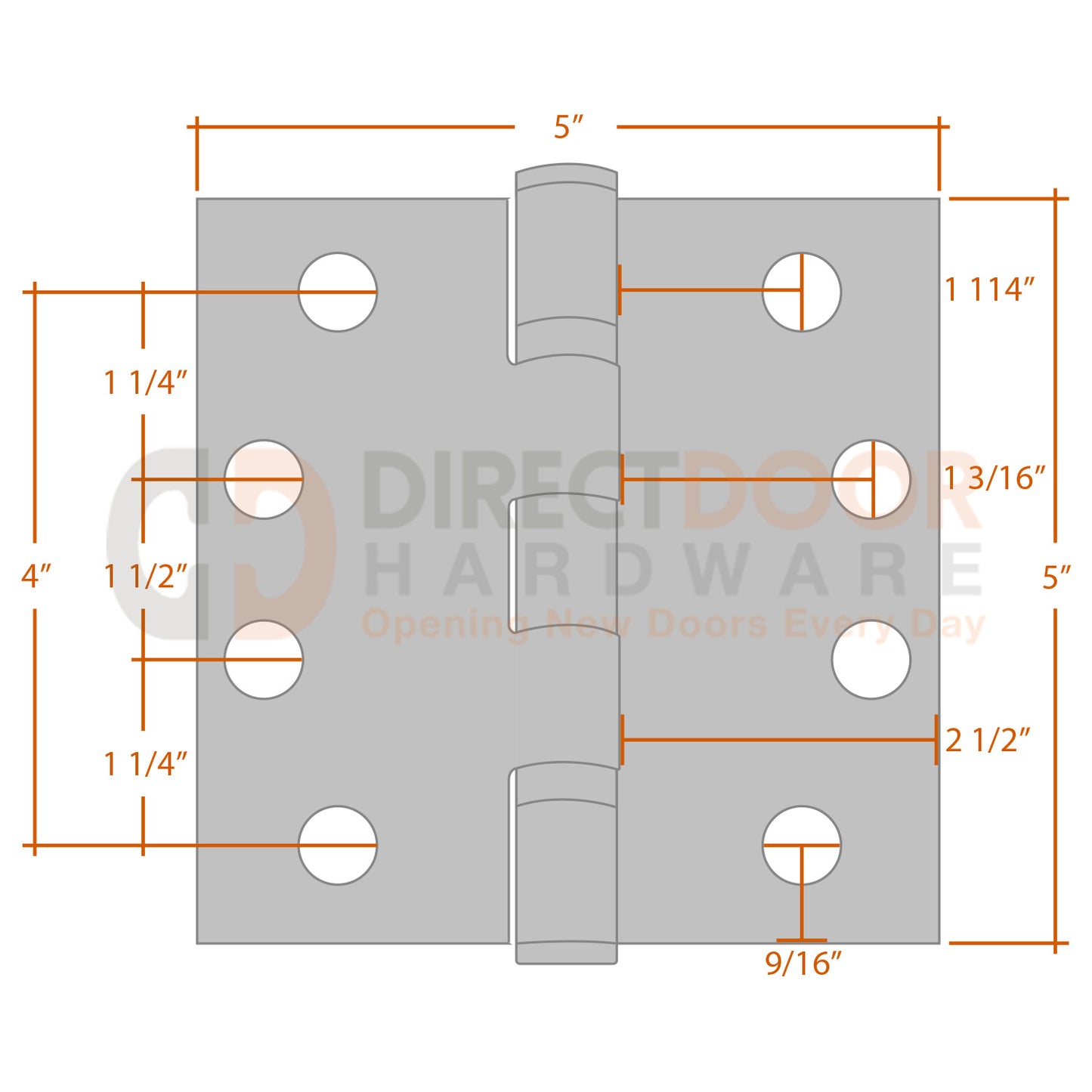 Measurements for Emtek 5x5 Ball Bearing Hinge - Square Corners