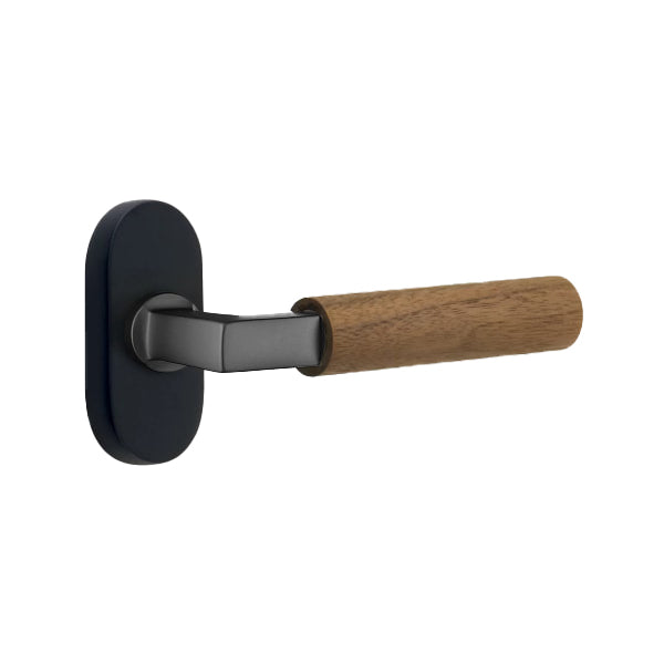 Emtek L-Square Walnut Door Lever with 1 1/2 x 3 inch Oval Stretto Rosette