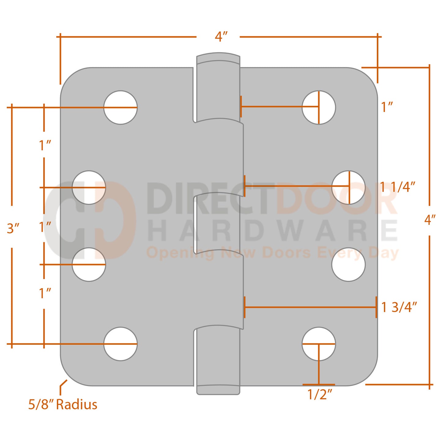 Measurements for Emtek 9813432D 4x4 Door Hinge - 5/8 inch Radius