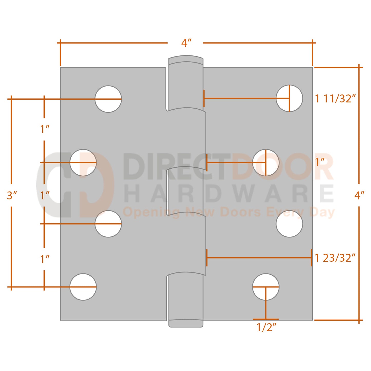 Measurements for Emtek 4x4 Residential Duty Door Hinge - Square Corners