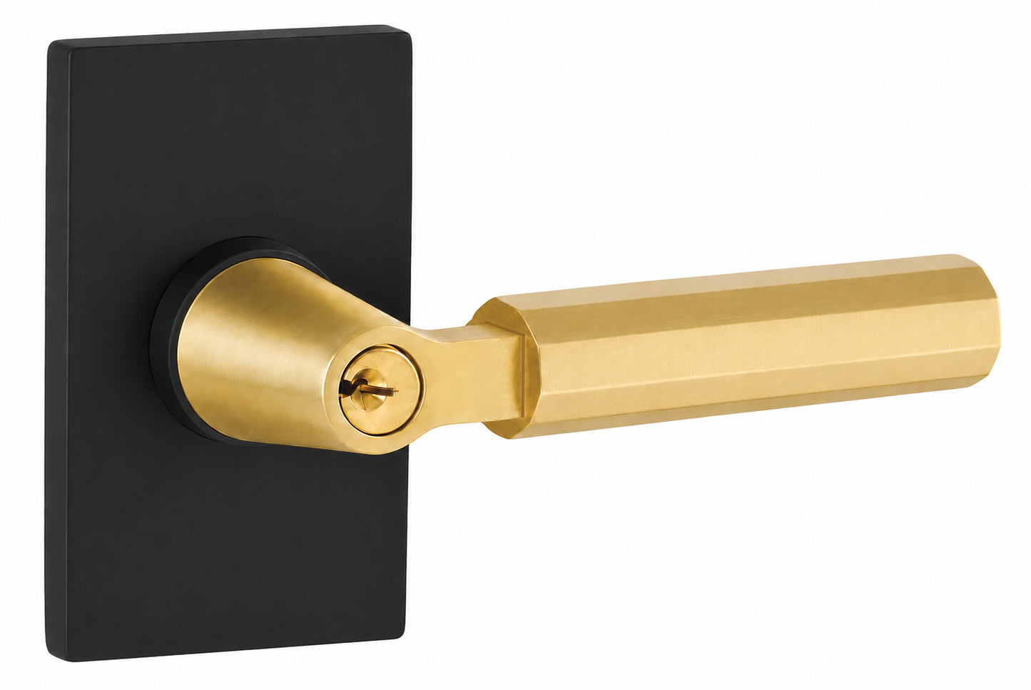 Emtek Select - Customizable Faceted L-Square Keyed Entrance Lever with Modern Rectangular Rosette