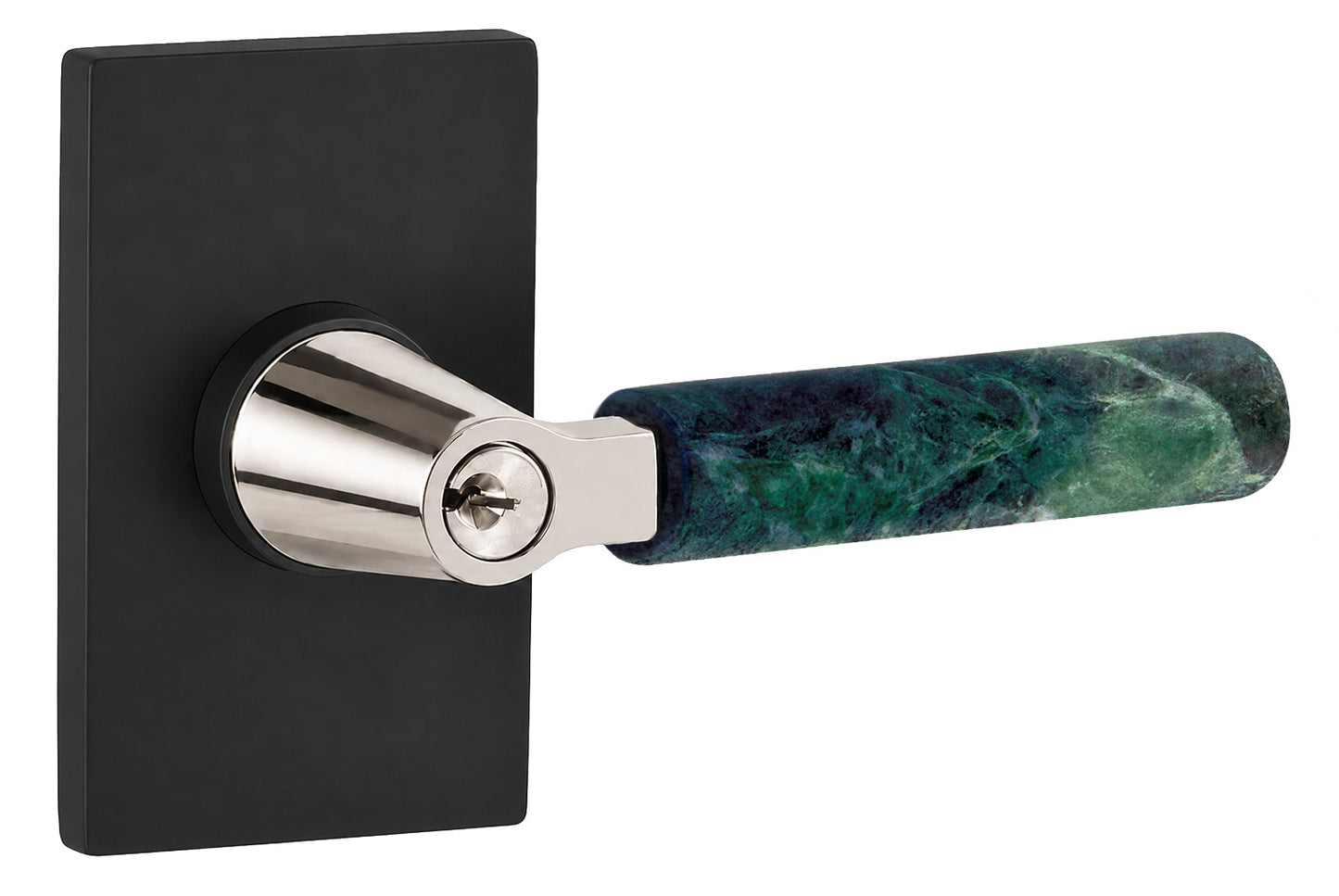 Emtek Select - Customizable Green Marble L-Square Keyed Entrance Lever with Modern Rectangular Rosette
