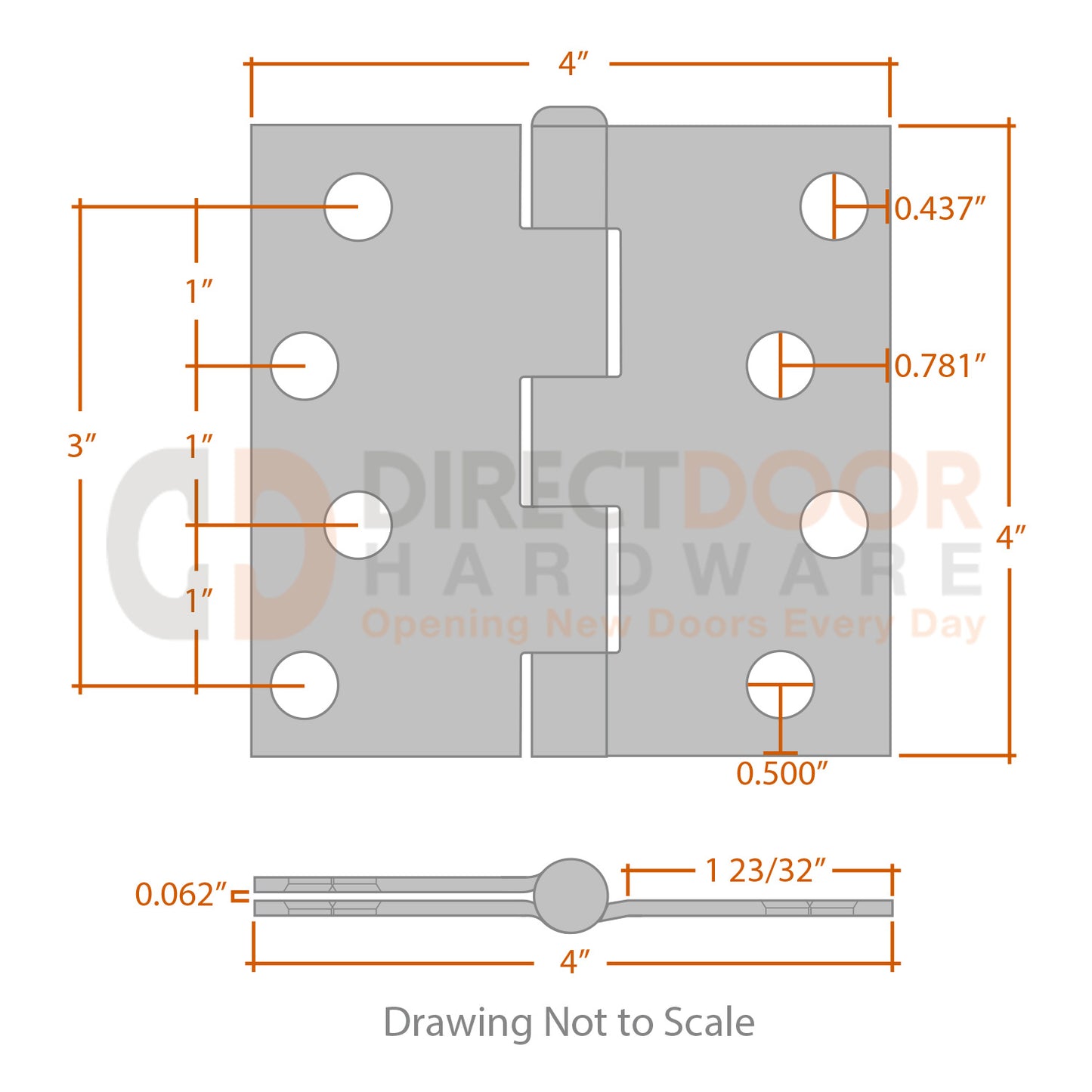 Measurements for Hager 4x4 Hinge - Square Corners