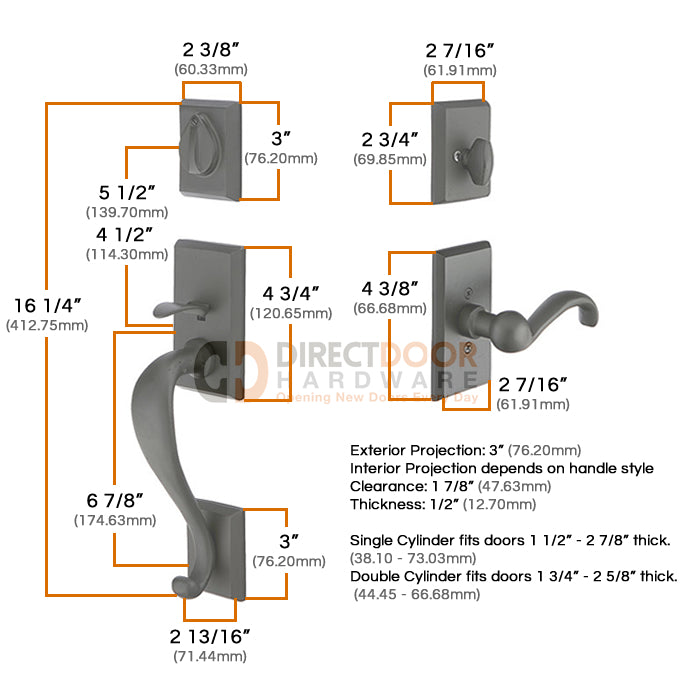 Emtek Sandcast Rectangular Sectional Handleset