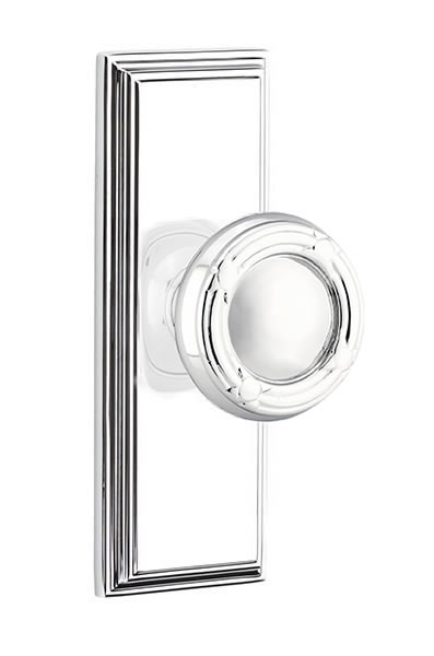 Emtek Ribbon and Reed Knob with 7 Inch Wilshire Sideplate