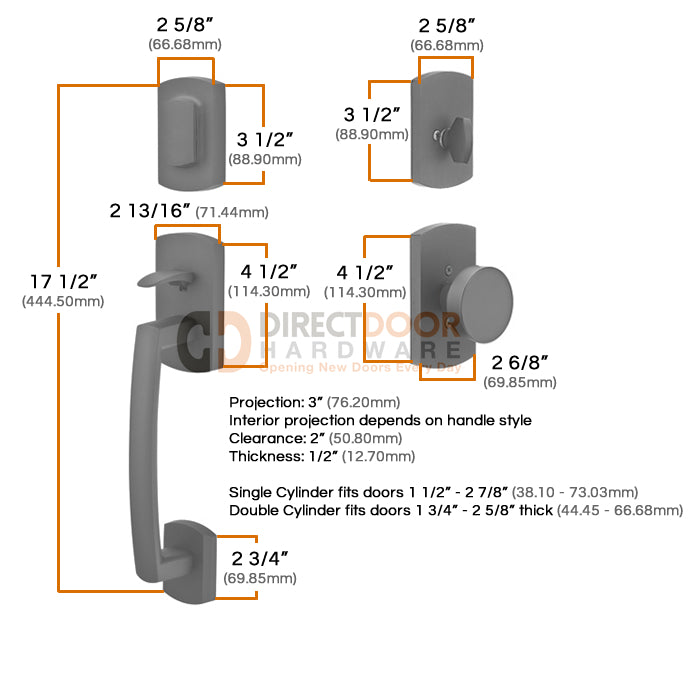 Emtek Ridgemont Entrance Handleset Measurements