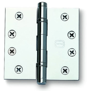 Omnia Square Corner 4 Inch Solid Brass Ball Bearing Door Hinges (each)