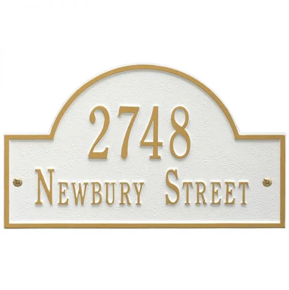 Whitehall 1004 Arch Marker Estate Lawn Address Plaque in White and Gold