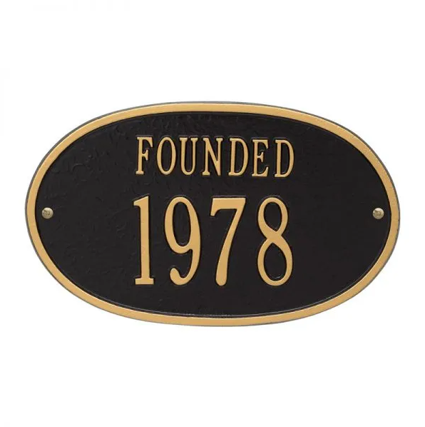 Whitehall 1032 Standard Wall Founded Date Plaque in Black and Gold