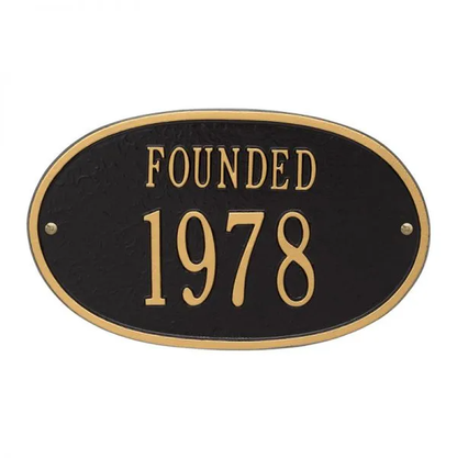 Whitehall 1032 Standard Wall Founded Date Plaque in Black and Gold
