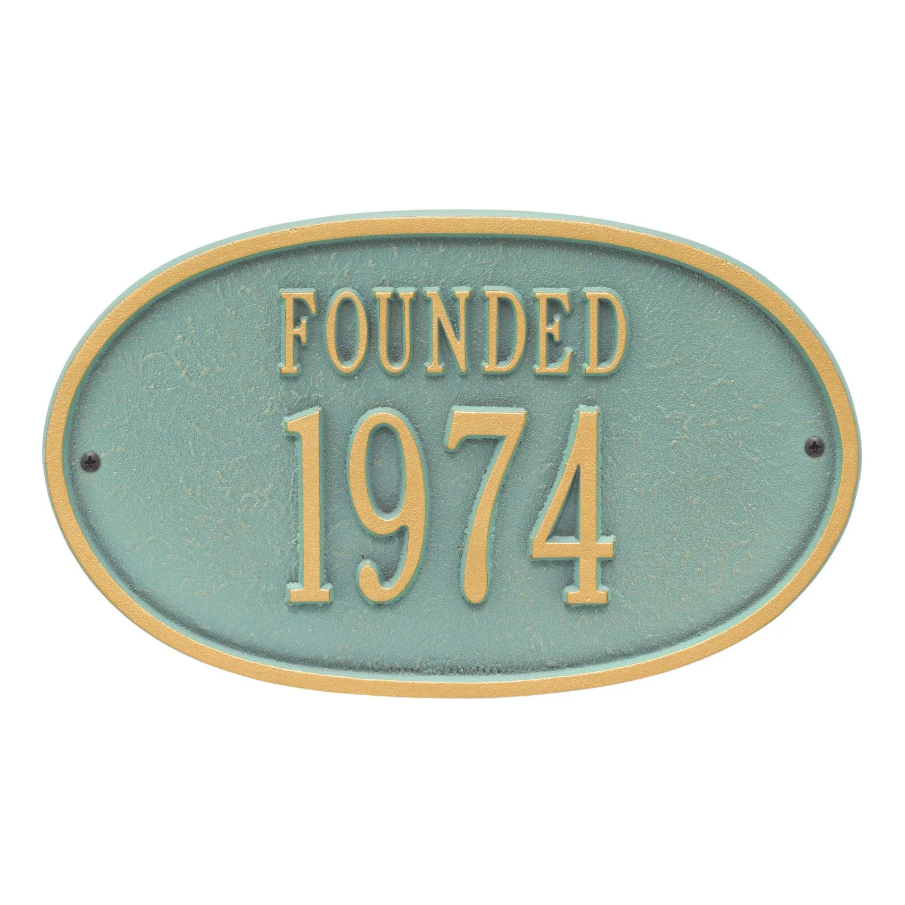 Whitehall 1032 Standard Wall Founded Date Plaque in Bronze and Verdigris