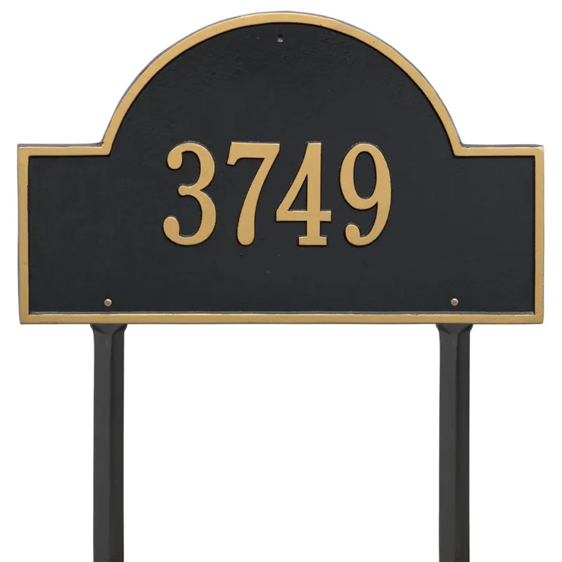 Whitehall 1101 Arch Marker Estate Lawn Address Plaque in Black and Gold