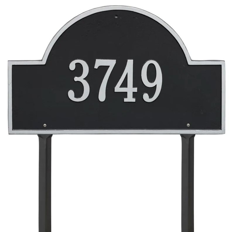 Whitehall 1101 Arch Marker Estate Lawn Address Plaque in Black and Silver