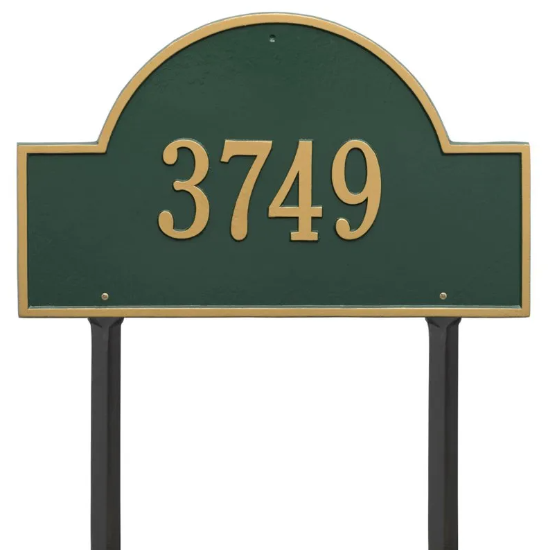 Whitehall 1101 Arch Marker Estate Lawn Address Plaque in Green and Gold