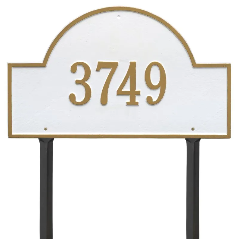 Whitehall 1101 Arch Marker Estate Lawn Address Plaque in White and Gold