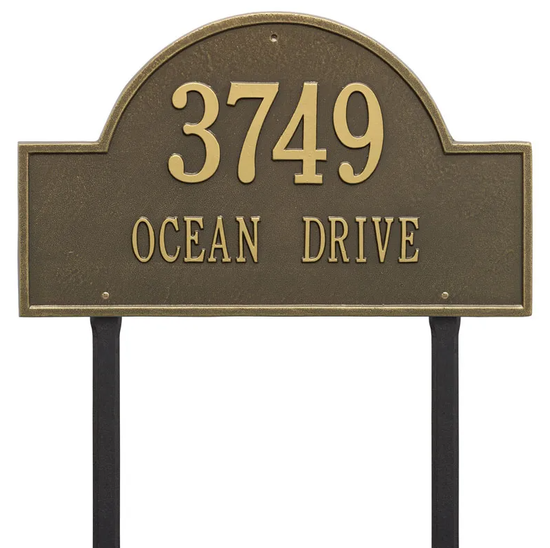 Whitehall 1102 Arch Marker Estate Lawn Address Plaque in Antique Brass