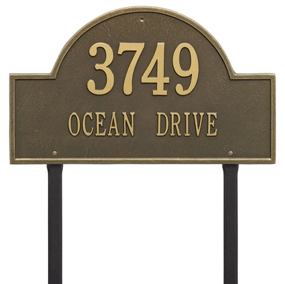 Whitehall 1102 Arch Marker Estate Lawn Address Plaque in Antique Brass