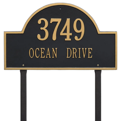 Whitehall 1102 Arch Marker Estate Lawn Address Plaque in Black and Gold