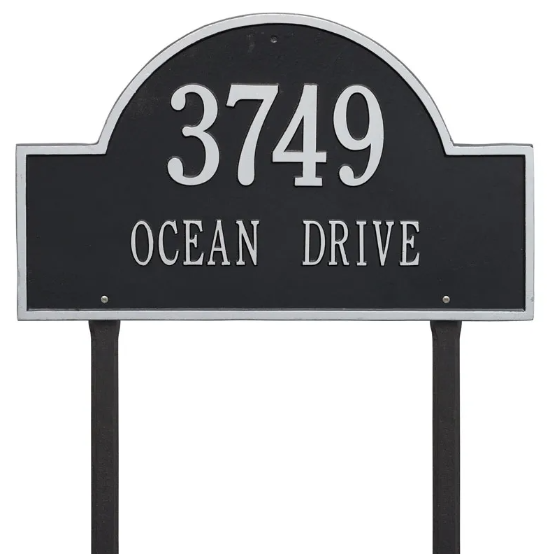 Whitehall 1102 Arch Marker Estate Lawn Address Plaque in Black and Silver