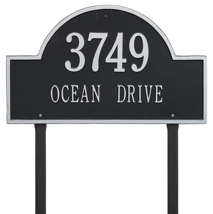 Whitehall 1102 Arch Marker Estate Lawn Address Plaque in Black and Silver