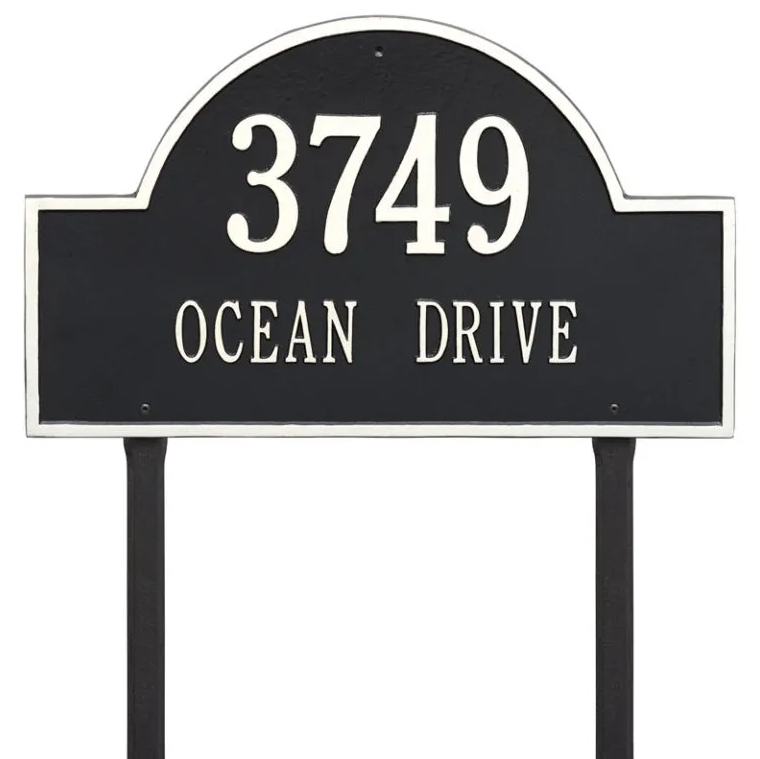 Whitehall 1102 Arch Marker Estate Lawn Address Plaque in Black and White
