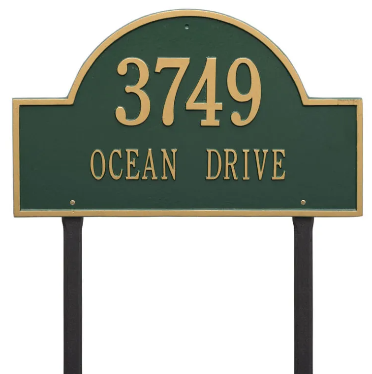 Whitehall 1102 Arch Marker Estate Lawn Address Plaque in Green and Gold