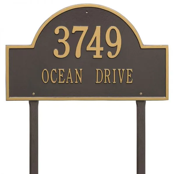 Whitehall 1102 Arch Marker Estate Lawn Address Plaque in Bronze and Gold