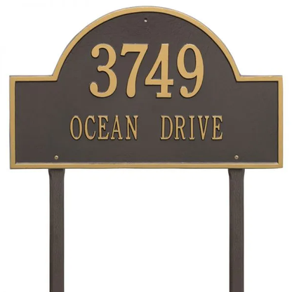 Whitehall 1102 Arch Marker Estate Lawn Address Plaque in Bronze and Gold